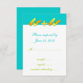 RSVPを結婚するビーチサンダルの行先は青を梳きます 出欠カード (正面/裏面)