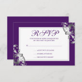 RSVPを結婚するフェイクな銀および紫色の華麗さの渦巻 出欠カード (正面/裏面)