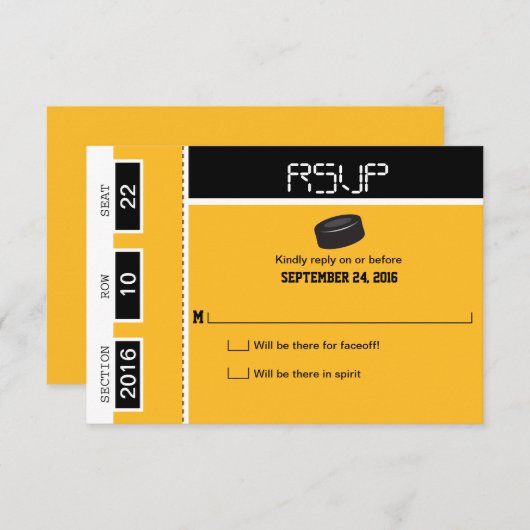 RSVPを結婚するホッケーのチケット 出欠カード (正面/裏面)
