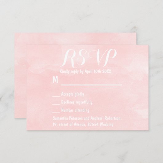 RSVPを結婚するモダンな赤面のピンクの水彩画 出欠カード (正面/裏面)