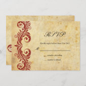 RSVPを結婚するヴィンテージのバーガンディの渦巻 招待状 (正面/裏面)