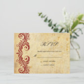 RSVPを結婚するヴィンテージのバーガンディの渦巻 招待状 (スタンド正面)