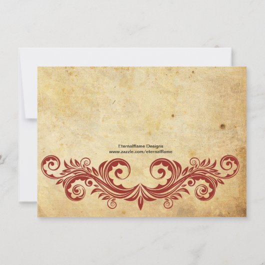 RSVPを結婚するヴィンテージのバーガンディの渦巻 招待状 (裏面)