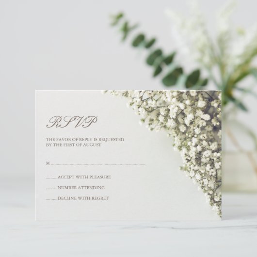 RSVPを結婚するヴィンテージのベビーの呼吸 出欠カード (スタンド正面)