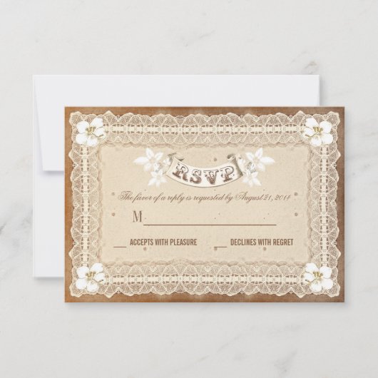 RSVPを結婚するヴィンテージの白いレース 出欠カード (正面)