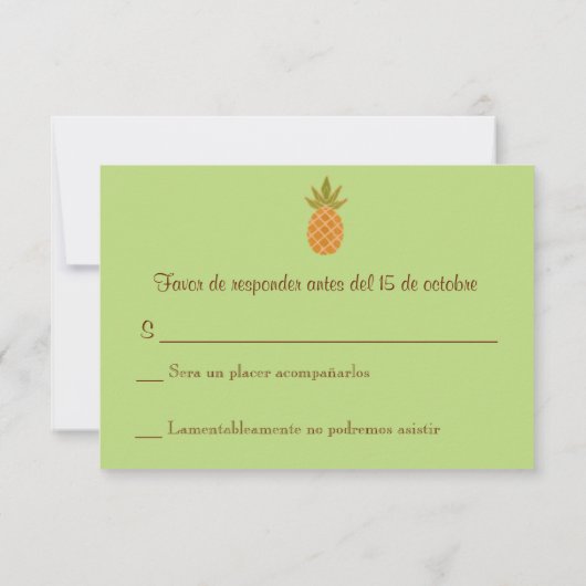 RSVPを結婚する二か国語のパイナップルは2味方しました 出欠カード (裏面)