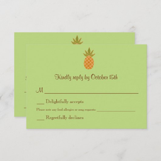 RSVPを結婚する二か国語のパイナップルは2味方しました 出欠カード (正面/裏面)