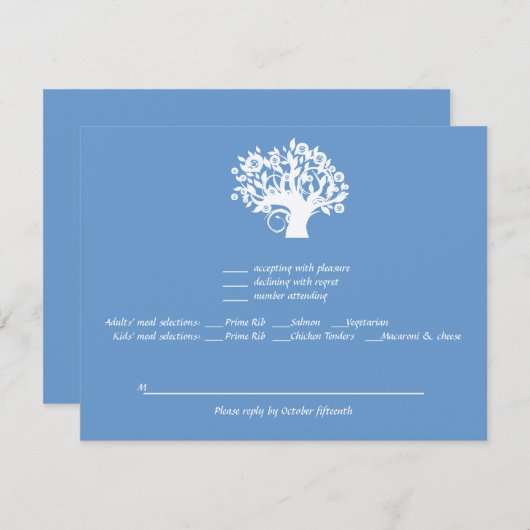 RSVPを結婚する双生児のバーバルミツワー生命の樹 出欠カード (正面/裏面)