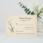 RSVPを結婚する古いヴィンテージの物語の本 出欠カード (スタンド正面)