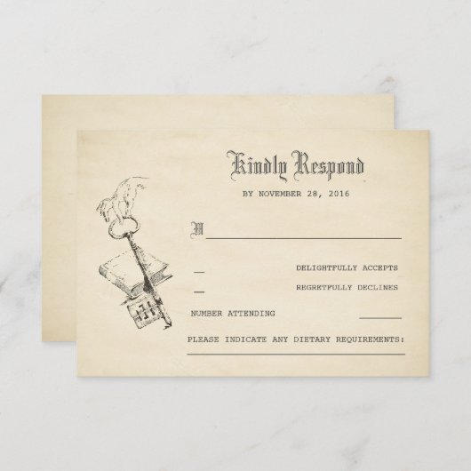 RSVPを結婚する古いヴィンテージの物語の本 出欠カード (正面/裏面)