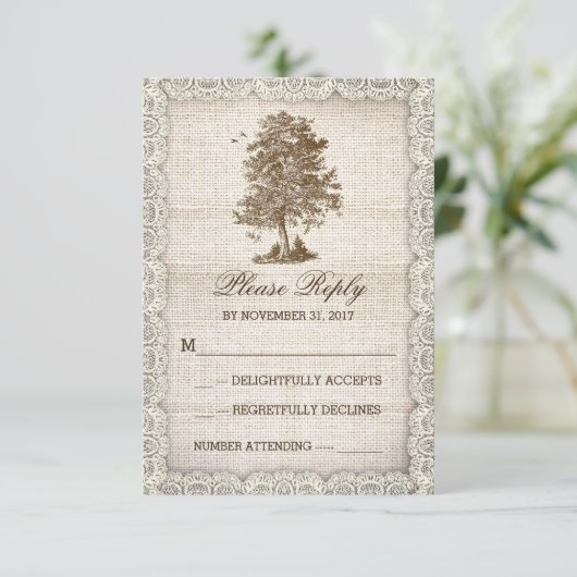 RSVPを結婚する古い木の素朴な国 出欠カード (スタンド正面)