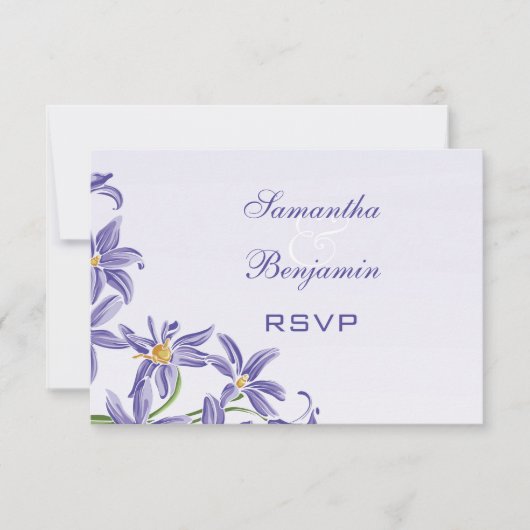 RSVPを結婚する水彩画の紫色の春の花 出欠カード (正面)