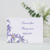 RSVPを結婚する水彩画の紫色の春の花 出欠カード (スタンド正面)