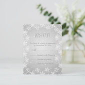 RSVPを結婚する白い灰色の雪片の冬 出欠カード (スタンド正面)