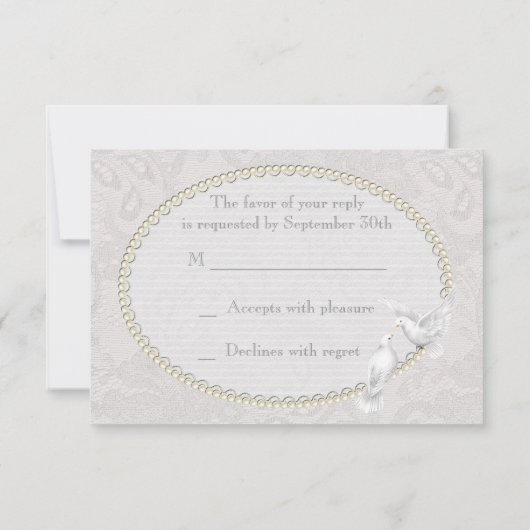 RSVPを結婚する白い鳩及びペイズリーのレース 出欠カード (裏面)