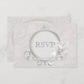 RSVPを結婚する白い鳩及びペイズリーのレース 出欠カード (正面/裏面)