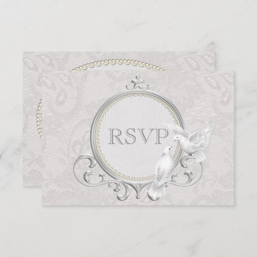 RSVPを結婚する白い鳩及びペイズリーのレース 出欠カード (正面/裏面)