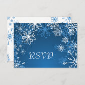 RSVPを結婚する白く青い雪片の冬 出欠カード (正面/裏面)