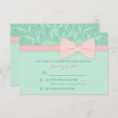 RSVPを結婚する真新しく、ピンクのレース 出欠カード (正面/裏面)