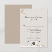 RSVPを結婚する砂の城のビーチのテーマ 出欠カード (正面/裏面)