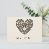 RSVPを結婚する素朴な民芸の刺激を受けたなハート 出欠カード (スタンド正面)