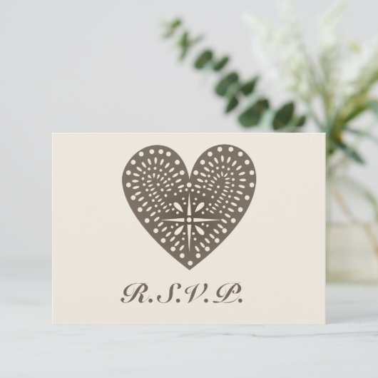 RSVPを結婚する素朴な民芸の刺激を受けたなハート 出欠カード (スタンド正面)
