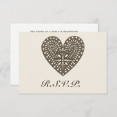 RSVPを結婚する素朴な民芸の刺激を受けたなハート 出欠カード (正面/裏面)
