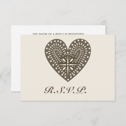 RSVPを結婚する素朴な民芸の刺激を受けたなハート 出欠カード (正面/裏面)