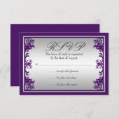 RSVPを結婚する紫色の銀製のヴィンテージの華麗さスクロール 出欠カード (正面/裏面)