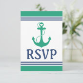 RSVPを結婚する緑のハートのいかりのモノグラム 出欠カード (スタンド正面)