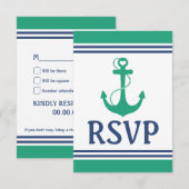 RSVPを結婚する緑のハートのいかりのモノグラム 出欠カード (正面/裏面)