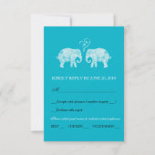 RSVPを結婚する象のカップルのハートのカスタムな色 出欠カード (正面)