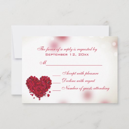 RSVPを結婚する赤いバラの花びら愛ハート 出欠カード (裏面)