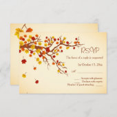 RSVPを結婚する赤い金ゴールドの秋のleavess 出欠カード (正面/裏面)
