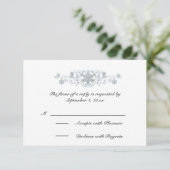 RSVPを結婚する銀色の青い雪片の冬 出欠カード (スタンド正面)