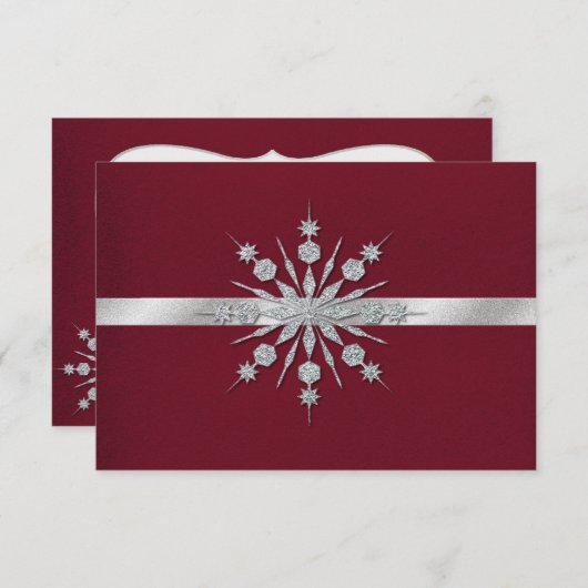 RSVPを結婚する雪片の冬のバーガンディ 出欠カード (正面/裏面)