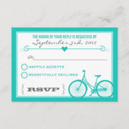 RSVPを結婚する青いシェブロンの粋な自転車のハート 出欠カード