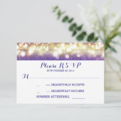 RSVPを結婚する青および金ゴールドのひもライトグリッター 出欠カード (スタンド正面)