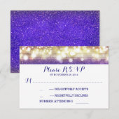 RSVPを結婚する青および金ゴールドのひもライトグリッター 出欠カード (正面/裏面)