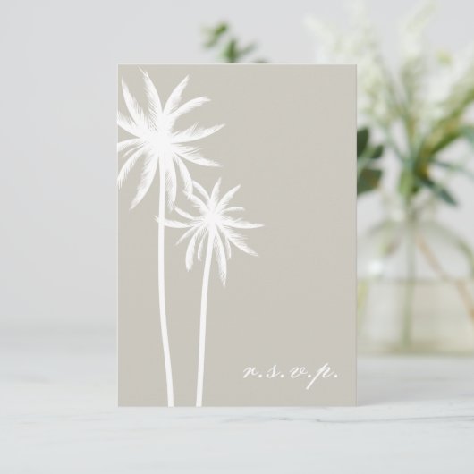 RSVPを結婚する2つの白いヤシの木 出欠カード (スタンド正面)