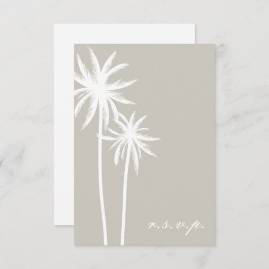 RSVPを結婚する2つの白いヤシの木 出欠カード (正面/裏面)