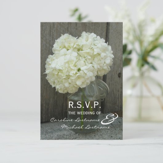 RSVPを結婚するHydranges及びBarnwood 出欠カード (スタンド正面)