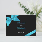 RSVPを結婚するTurquiseのリボン 出欠カード (スタンド正面)