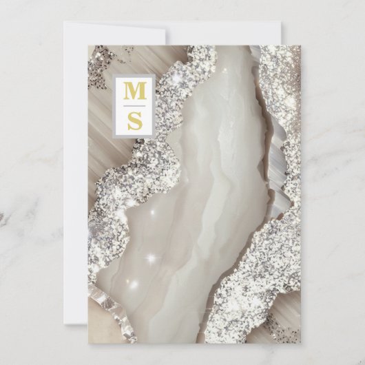 *~ RSVPアイボリーシルバーQRイニシャルAR66 結婚s 招待状 (正面)