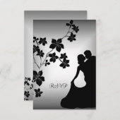 RSVPアニバーサリーアジアブラックシルバーフローラカップル 招待状 (正面/裏面)
