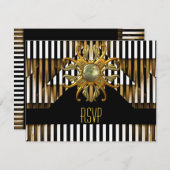 RSVPアールデコブラックイエロー金ゴールドジュエル 出欠カード (正面/裏面)