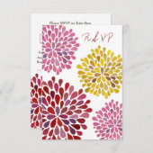 RSVPイエローレッドピンクフラワーズカー結婚ド 出欠カード (正面/裏面)
