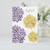 RSVPイエロー&パープルフローラ開花結婚ズカード 出欠カード (スタンド正面)
