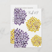 RSVPイエロー&パープルフローラ開花結婚ズカード 出欠カード (正面/裏面)