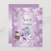 RSVPウェディング パープル モーブ フローラル 出欠カード (正面/裏面)